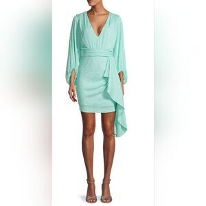 One33 Social cascade ruffle sequin Minidress aqua NWT size 6